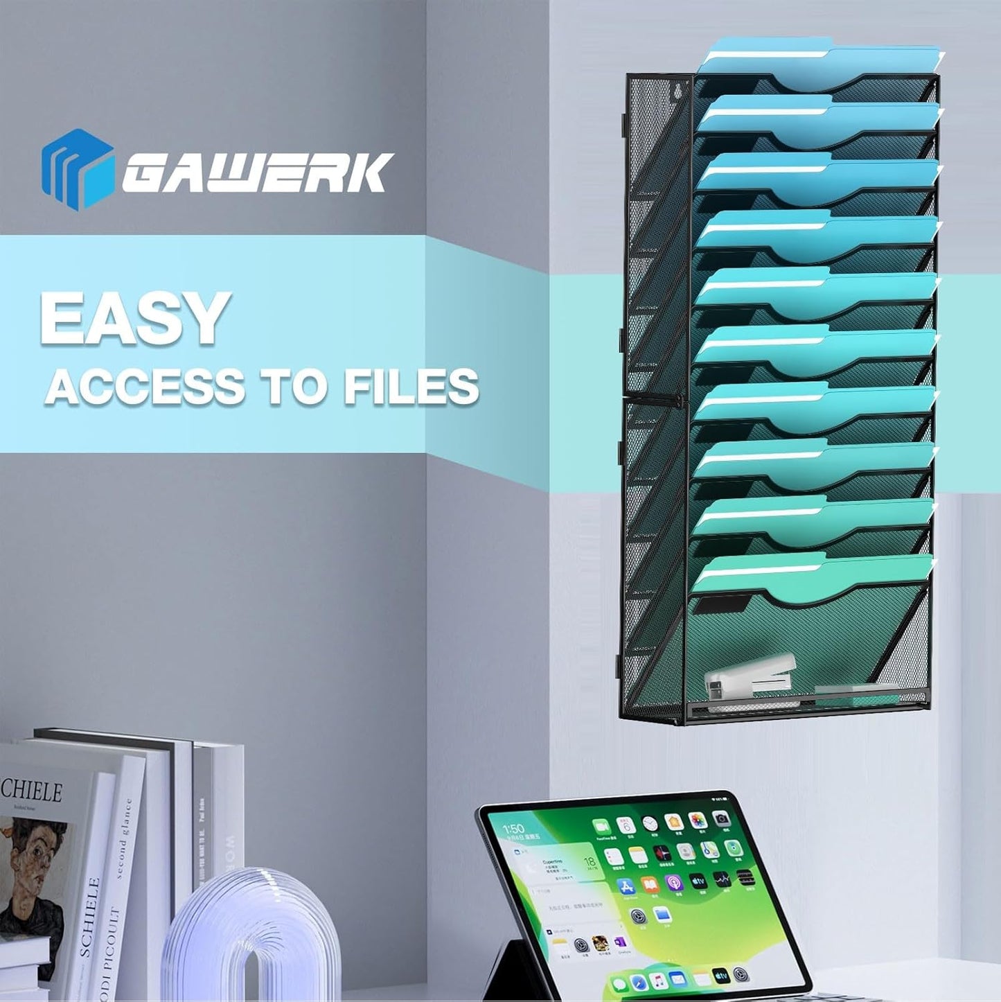 11-Tier Wall File Organizer Hanging Wall File Holder Wall Mount Paper Folder Organize, Mesh Magazine Document Mail Organizer Wall Organizer for Office School Home, Black