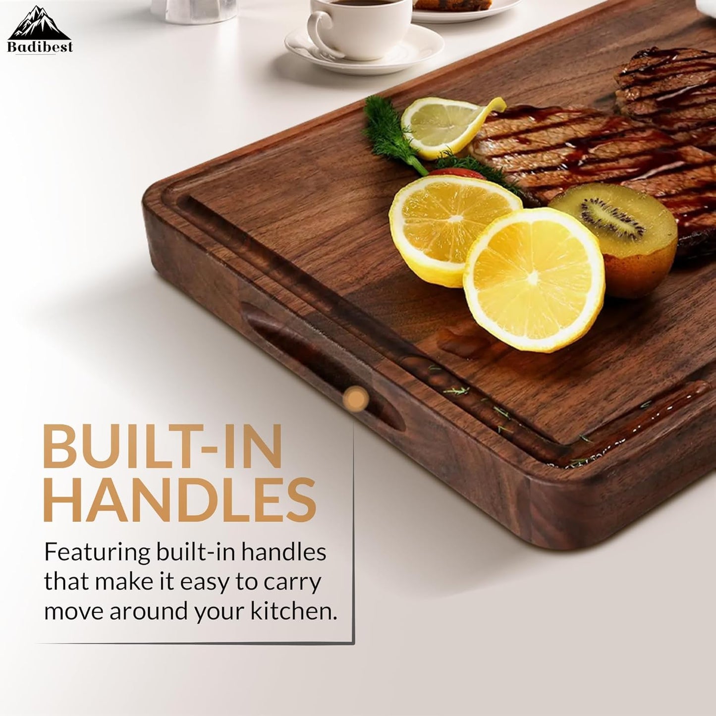 Handcrafted Walnut Wood Cutting Board 18x12, Non Toxic Kitchen Chopping Board with Juice Groove Charcuterie Serving Board, Eco & Knife Friendly Small Wooden Cutting Boards for Kitchen, Restaurant Use