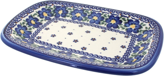 Blue Rose Polish Pottery Spring Blossom Small Rectangular Serving Platter