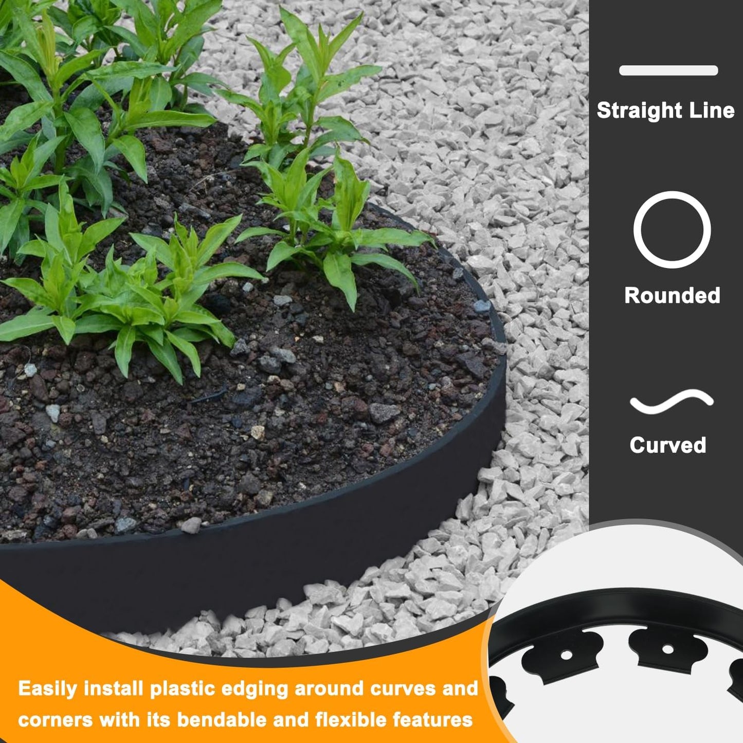 Hugeleaf Landscape Edging 2 Inch Tall, 40 Feet Garden Edging Border with 40Pcs Stakes,Lawn Border for Landscaping, Flower Beds(Black)