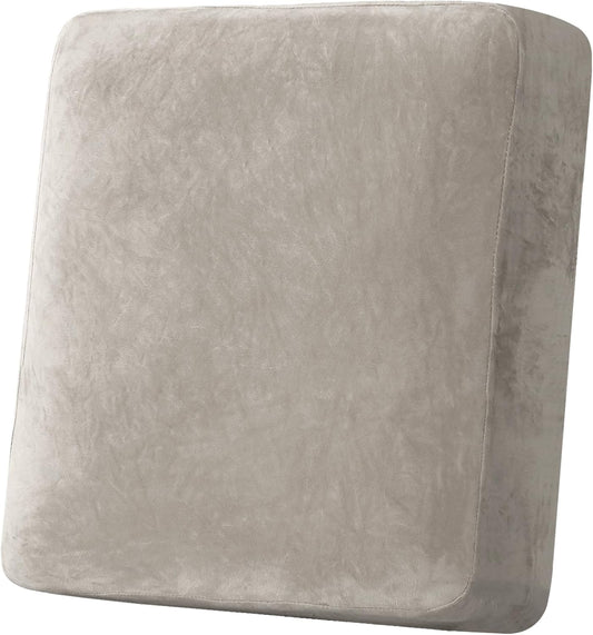 H.VERSAILTEX Velvet Stretch Couch Cushion Cover Plush Cushion Slipcover for Chair Cushion Furniture Protector Seat Cushion Sofa Cover (1 Piece Armchair Cushion Covers, Oatmeal)