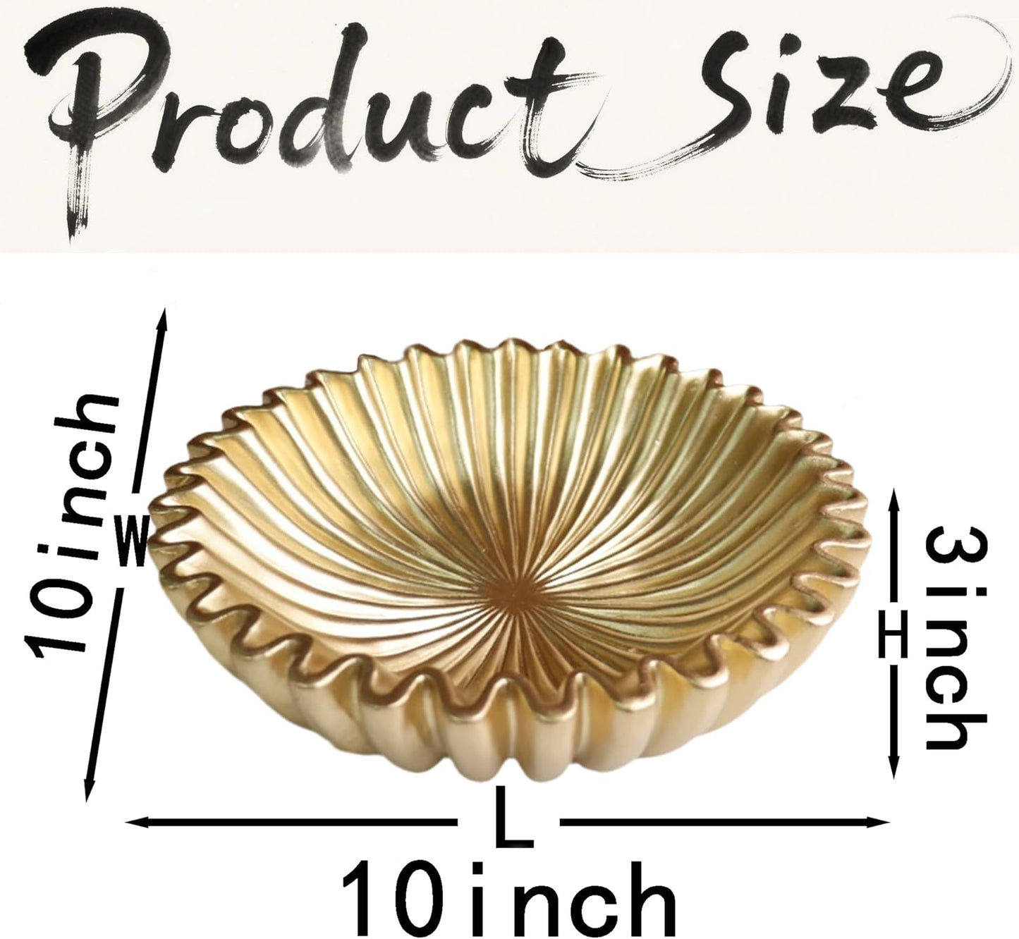 10" Large Decorative Bowl decor, Scalloped Bowls for Modern Home Decor,Ruffle Decor,Stylish Key Bowl for Entry Table,Decorative Fruit Bowl for Kitchen Counter,Golden