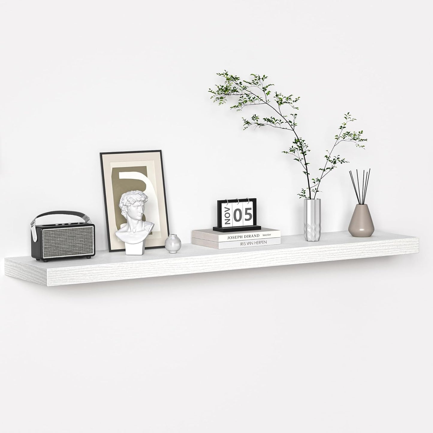 Floating Shelves - 10.3 Inch Deep Wall Shelf for Decor & Storage - Wall Mounted Display Shelving with Invisible Heavy-Duty Metal Bracket - 48" W x 10.3" D x 1.8" H - Set of 1 - Rustic White