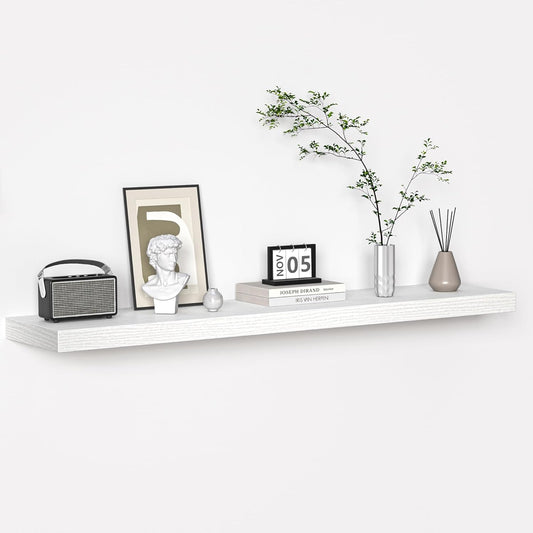 Floating Shelves - 10.3 Inch Deep Wall Shelf for Decor & Storage - Wall Mounted Display Shelving with Invisible Heavy-Duty Metal Bracket - 48" W x 10.3" D x 1.8" H - Set of 1 - Rustic White