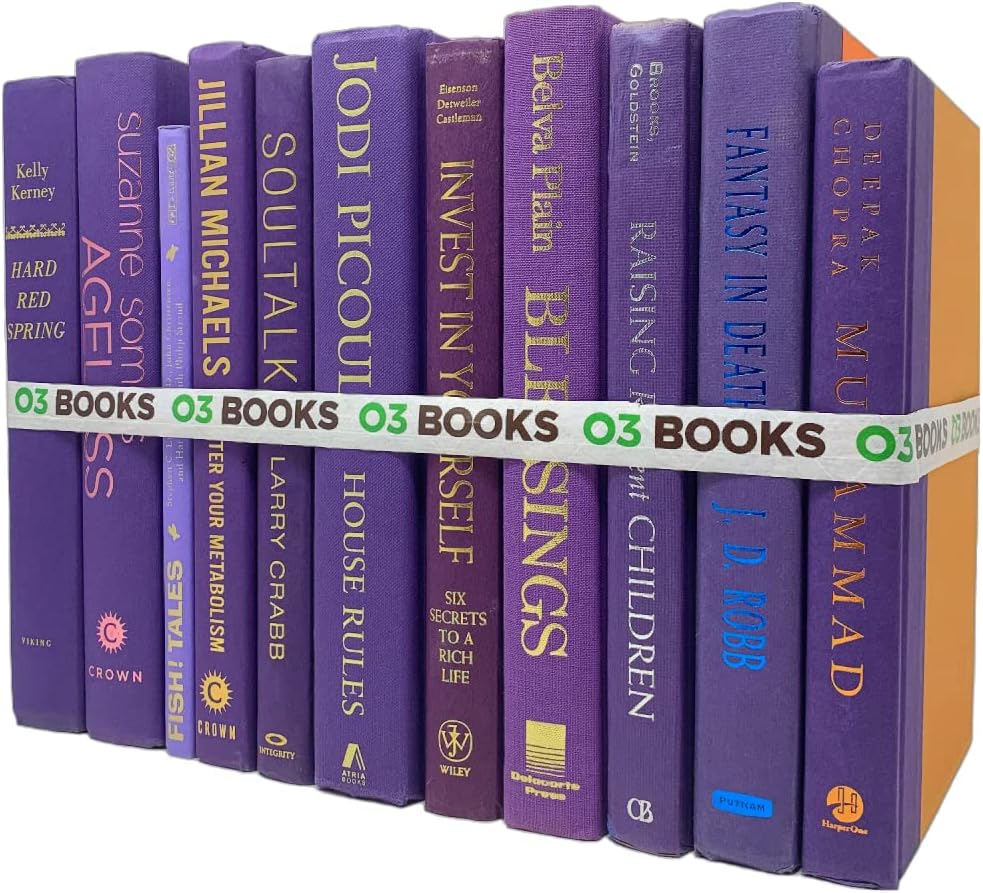 Curated Decorative Books Hardcover Décor Books for Home Décor, Choose Color, Interior Design, Office, Wedding Display, Instant Library, or Staging (Half Foot, Purple)