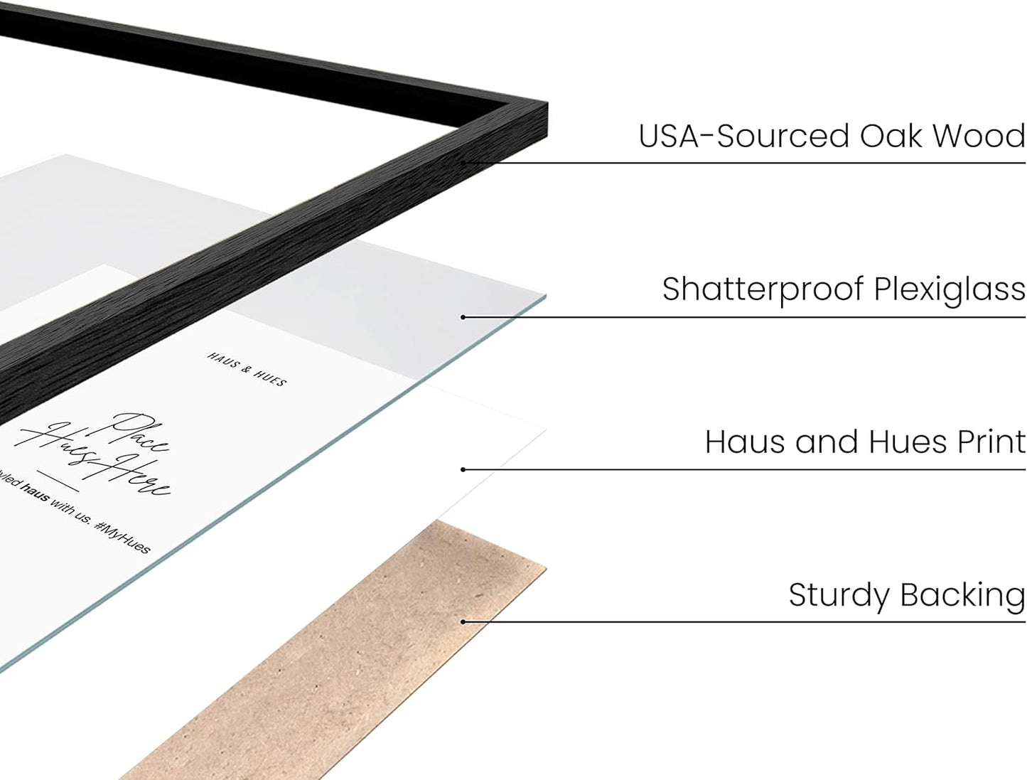 HAUS AND HUES Photo Gallery Wall Frame Set - Set of 5 Black Frames for Gallery Wall, Gallery Wall Frames, Multiple Picture Frames for Wall Collage (Two 8x10, Two 11x14, One 16x20 Framed Black)