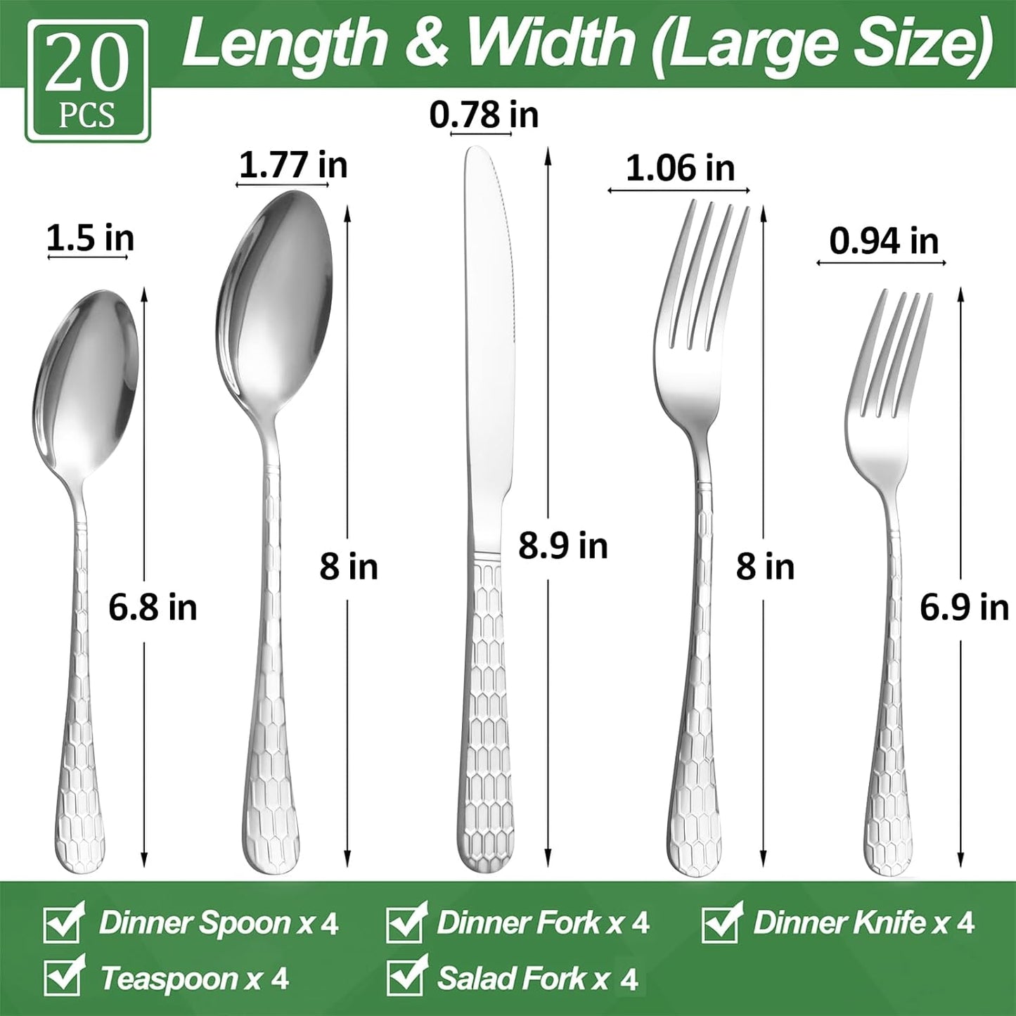 20 Pcs Silverware Set for 4 with Water Cube Handle design, Food Grade Stainless Steel Flatware Set, Eating Utensils Sets Include Fork/Knife/Spoon, Reusable Cutlery Set, Dishwasher Safe