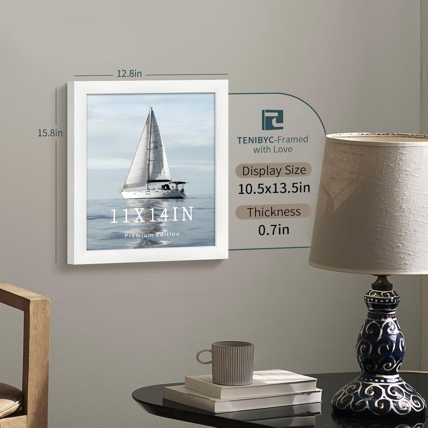 11x14 Picture Frame Set - 3 Pack, Textured White Solid Wood, HD Tempered Glass, Wall Gallery Photo Frame