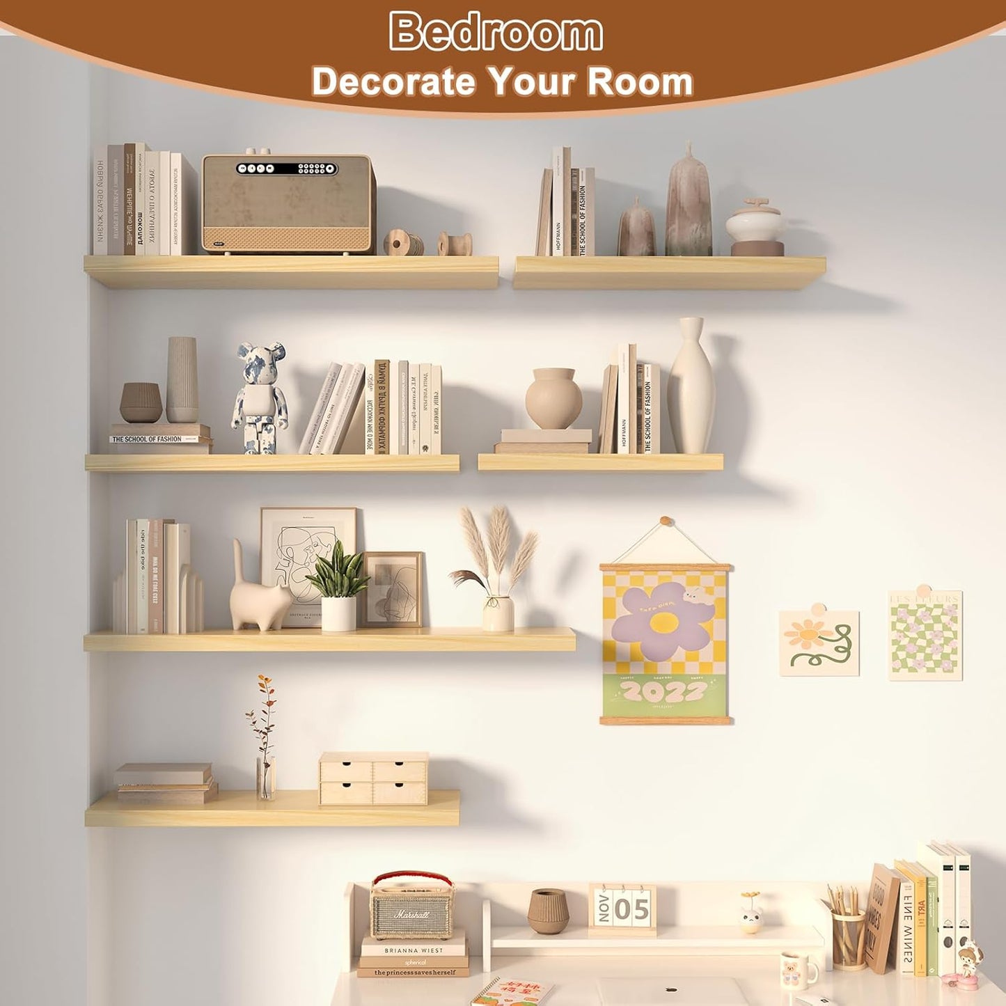 48 Inch Floating Shelf 3 Pack Large Floating Shelves for Wall No Drilling Accessories Included Deep Wall Shelves for Living Room Kitchen Farmhouse 48" W x 12" D x 1.2" Oak