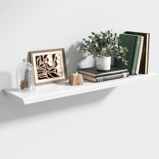 Floating Shelves for Wall, 36 Inch Long Wall Mounted White Hanging Shelf for Kitchen, Living Room, Office, Bedroom, Bathroom, Retro Vintage Wood Bookshelf for House Decor