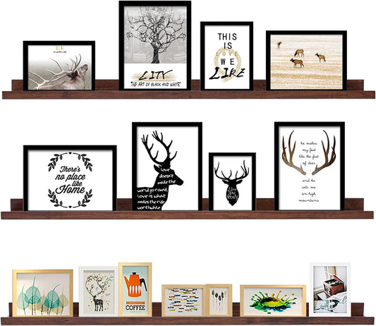 AZSKY Floating Shelves Deep Walnut for Wall Long Picture Ledge Shelf 48 Inch Beige Photo Ledge Shelves with Lip Wall Bookshelf for Kids Bedroom Living Room Bathroom Kitchen Wooden Spice Rack Set of 3