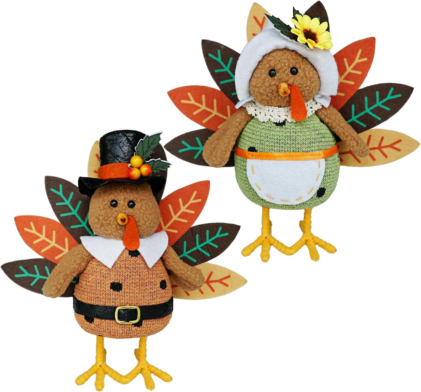 CRCZK Thanksgiving Turkey Decoration Fall Harvest Tabletop Decor Standing turkey with Dangling Legs, 2 Pack Plush Stuffed Turkeys Shelf Figurine Gift for Autumn Fall Harvest Halloween Home Decorations