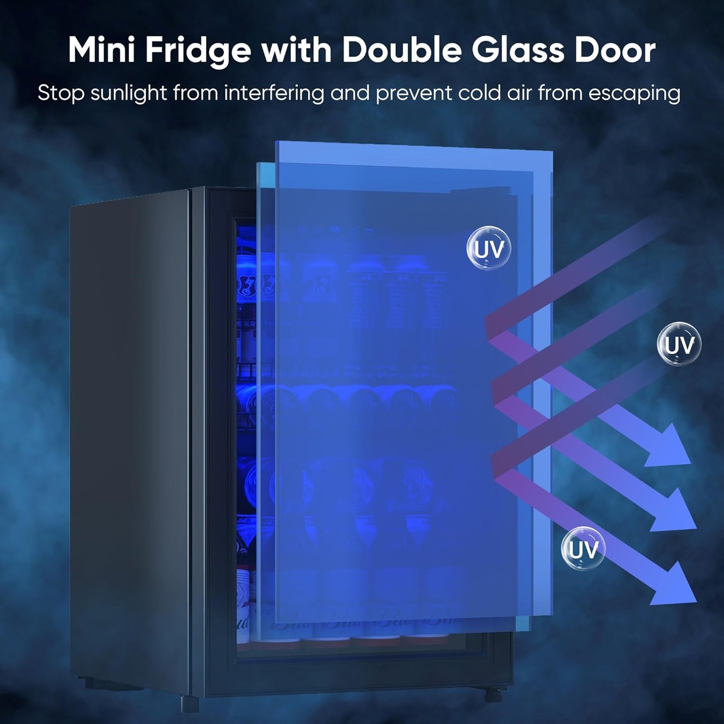 2.5 Cu.Ft Wine Fridge, Mini Fridge With Glass Door, Wine Cooler Refrigerator, Beverage Drink Beer Cooler, Adjustable Shelves & Digital Temperature Display, 22 Bottle 95 Can