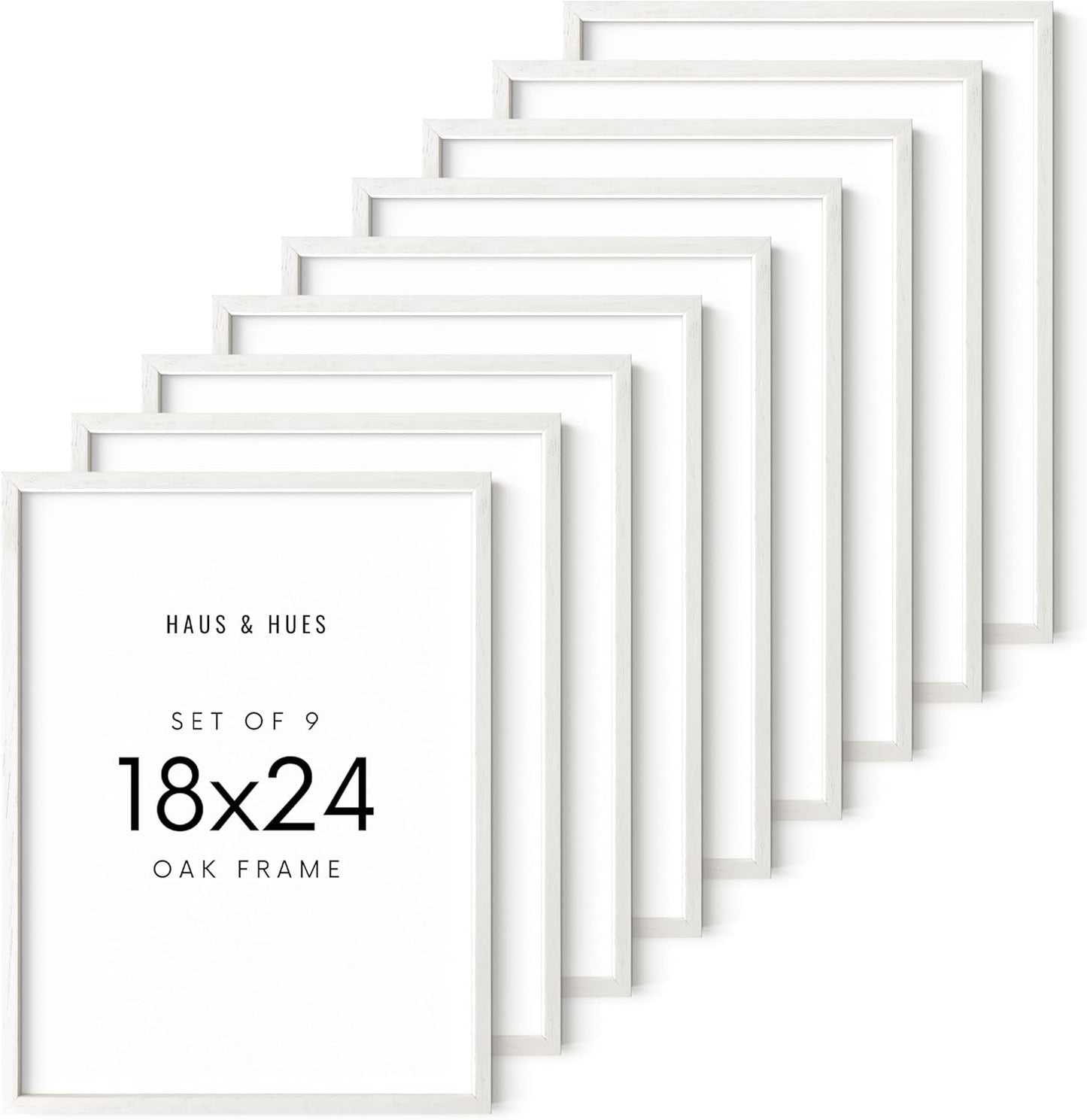 Haus and Hues White 18 x 24 Poster Frame - Set of 9 18 x 24 Picture Frame, Wall 18x24 Frame, 18x24 Wood Frame, 24x18 Poster Frame, Wooden Picture Frame 18 x 24, Art 18 x 24 Frame (Standalone White Oak Frame)