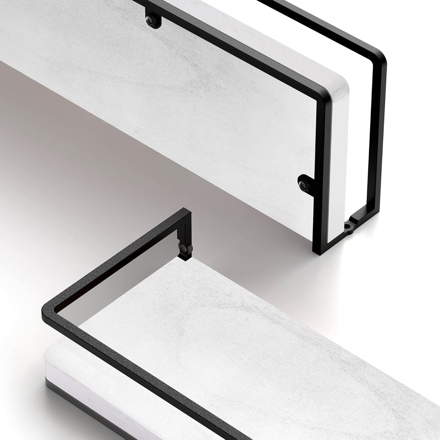 Meangood Floating Shelves Wall Mounted Set of 2, Rustic Wood Wall Storage Shelves for Bedroom,Living Room,Bathroom, Kitchen (White)