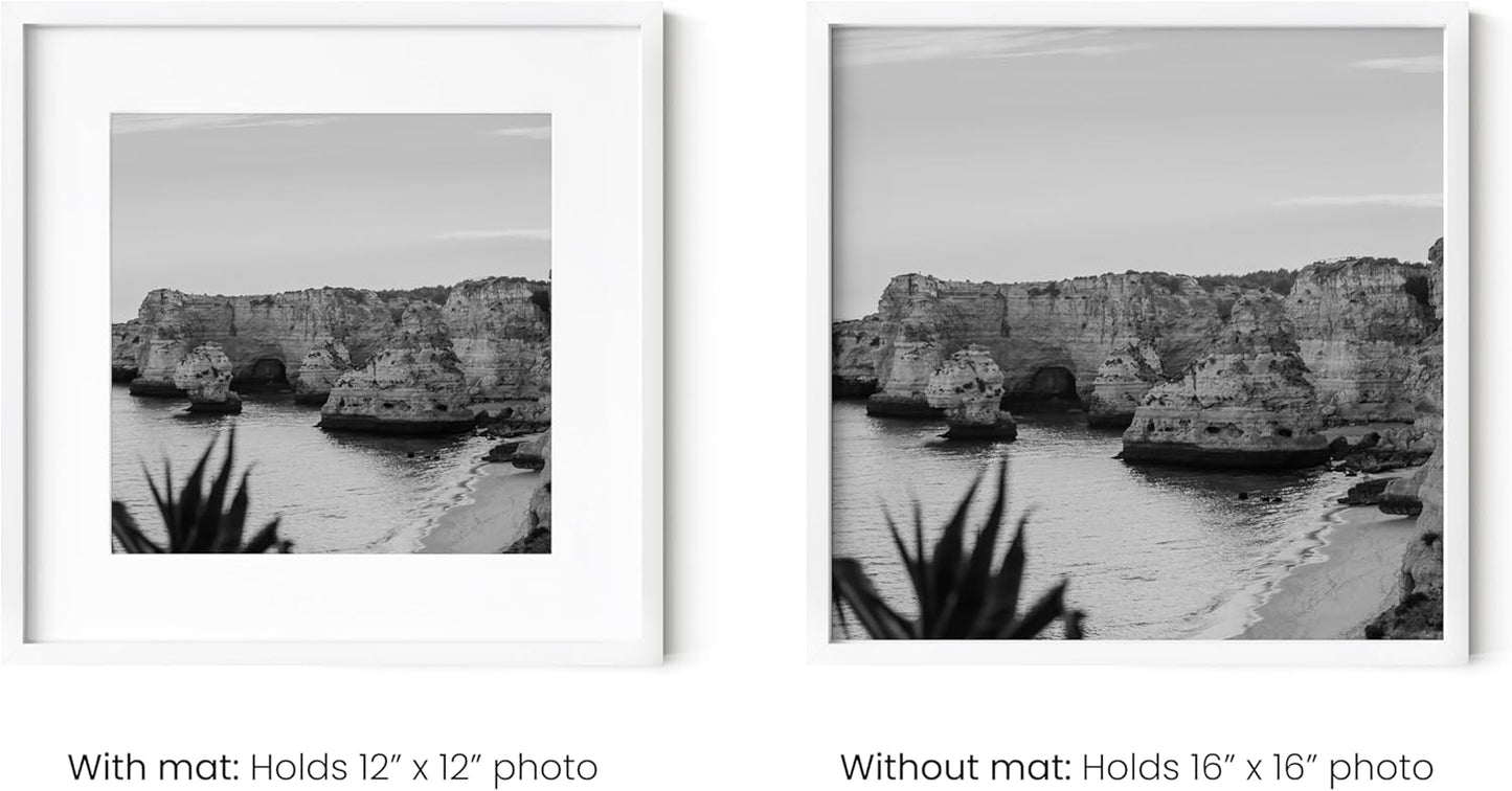 HAUS AND HUES 16x16 White Metal Picture Frames Matted to 12x12 - Features Premium Aluminum & Hanging Hardware, Shatterproof Plexiglass - Ideal for Home, Room, Office (16x16 in, White, Set of 15)