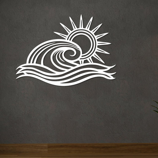 Wita Home Ocean Wave Metal Wall Art, Sun Beach Decor, Coastal Large Wall Sculpture for Home, Indoor/Outdoor Use, Nautical Wall Hanging, Eye-Catching Addition to Living Room (White, 40 x 23 inches)