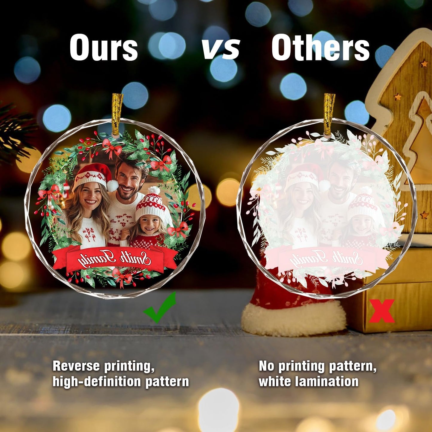 Christmas Tree Hanging Decor, Personalized Crystal Photo Ornaments, Custom Ornaments for Family/Child, Decorative Hanging Pendant, Design Your Own Picture, Gifts for Christmas, for Mom/Dad