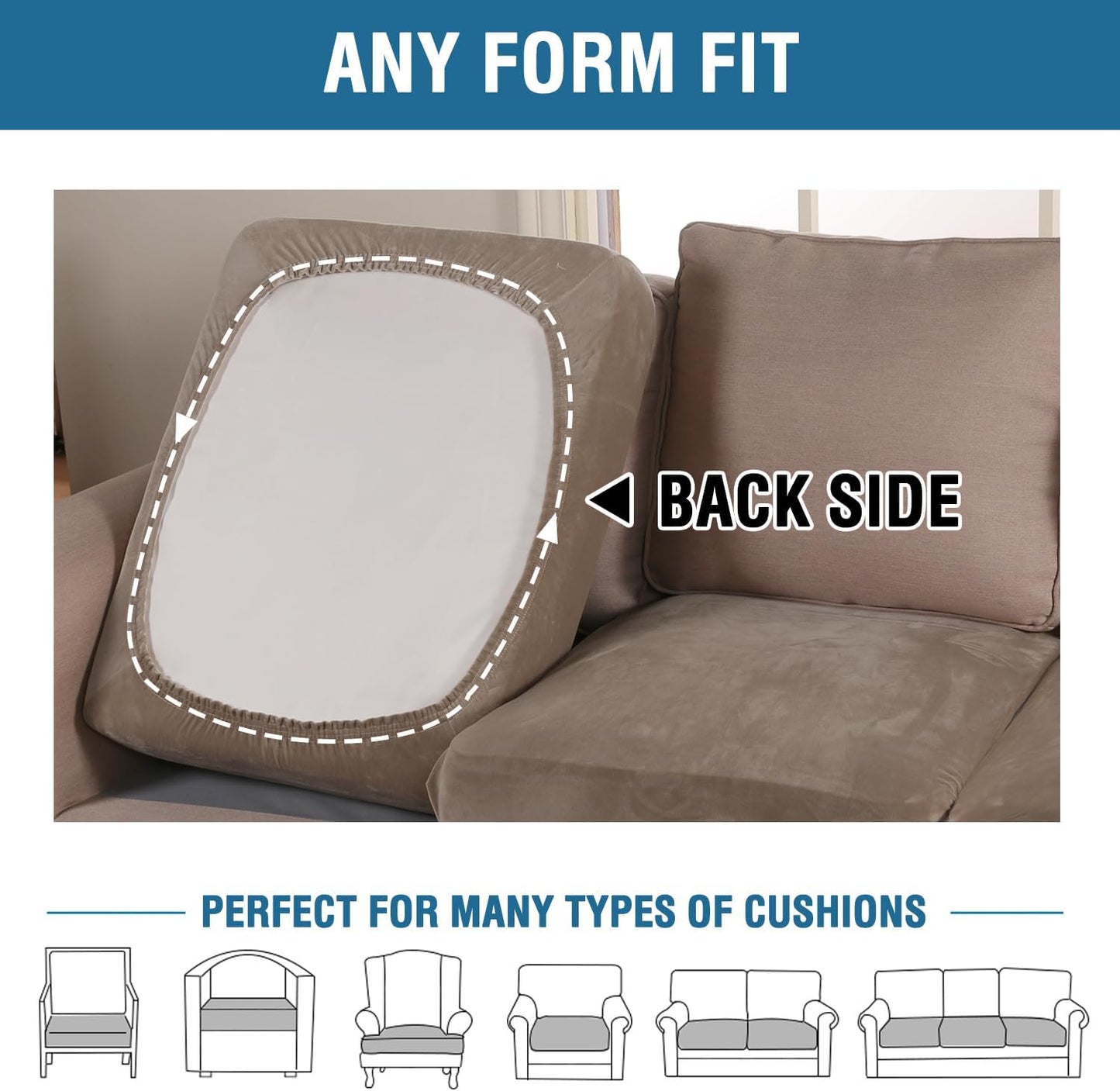 H.VERSAILTEX Velvet Stretch Couch Cushion Cover Plush Cushion Slipcover for Chair Loveseat Sofa Cushion Furniture Protector Seat Cushion Sofa Cover (2 Piece Large Sofa Cushion Covers, Mocha)