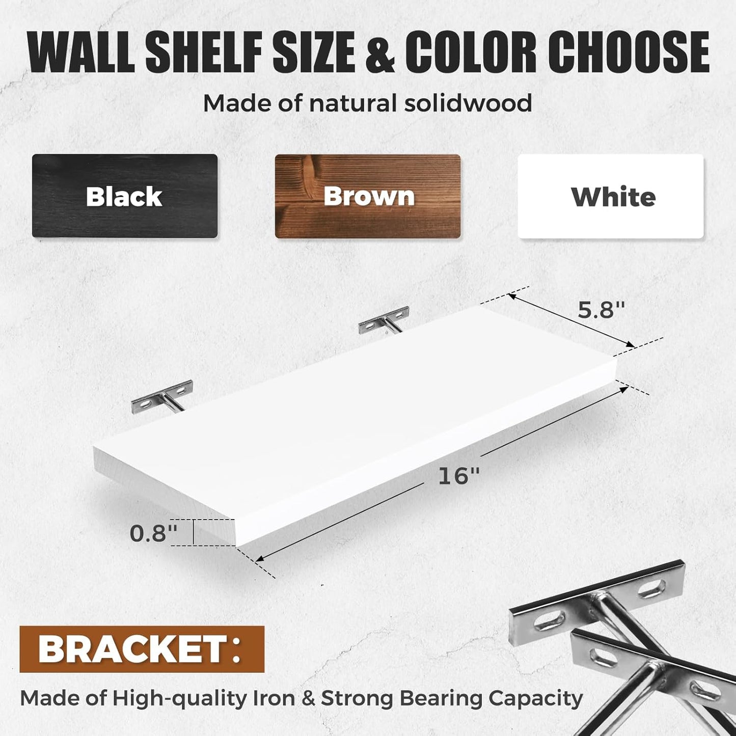 Floating Wall Shelves 4-Pack - Rustic White 16-inch Wooden Wall Shelves for Storage and Décor, Multi-Functional and Easy to Install for Living Room, Bedroom, and Kitchen