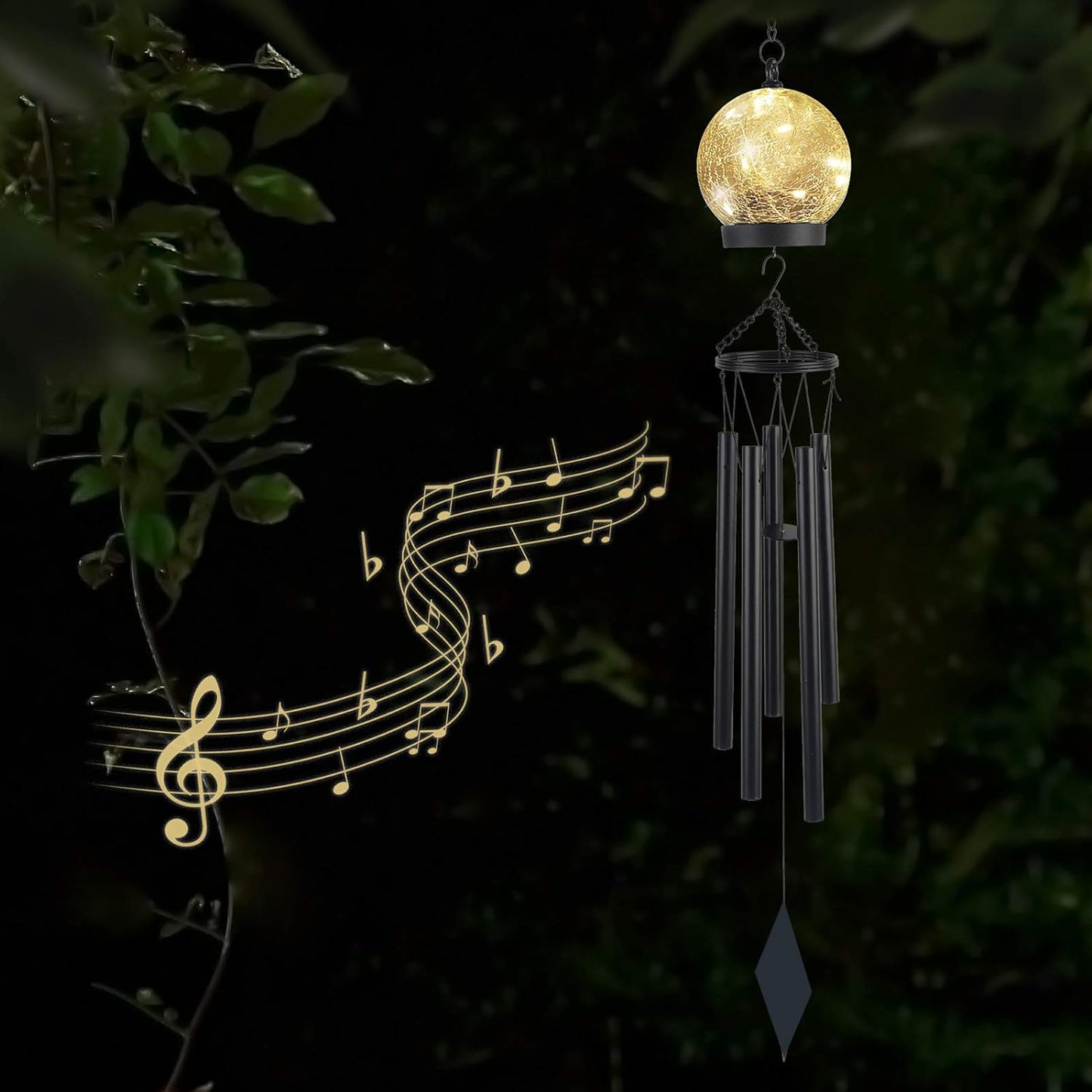 42 Inch Wind Chimes Outdoor Solar Lights, 15 Twinkle Warm White LED Large Sympathy Chime Crackled Glass Ball Birthday Gifts for Women Mom Grandma Decorative Hanging in Garden, Yard, Patio, Landscape