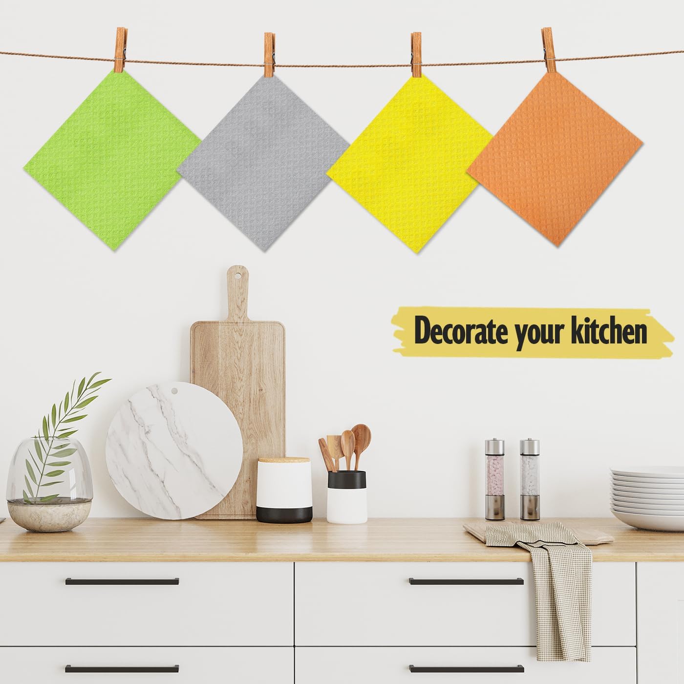 Swedish Dishcloths for Kitchen | 6 Pack Dish Towels Cellulose Sponge Cloths | Non-Scratch Reusable Paper Towels Washable | No Odor Fast Drying Swedish Cloths, Multicolor