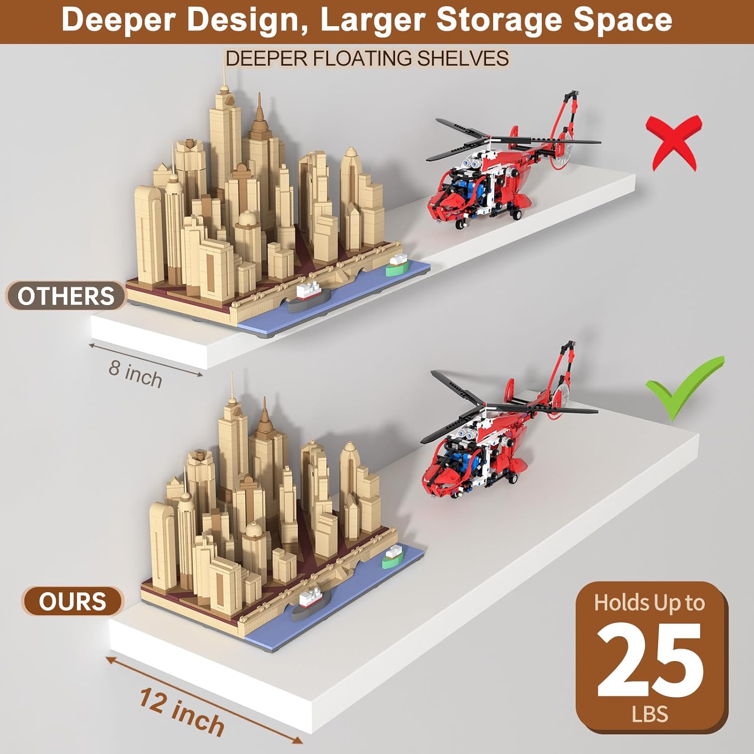 12 Inch Deep Floating Shelves for Wall 3 Pack - Thumbnail 5