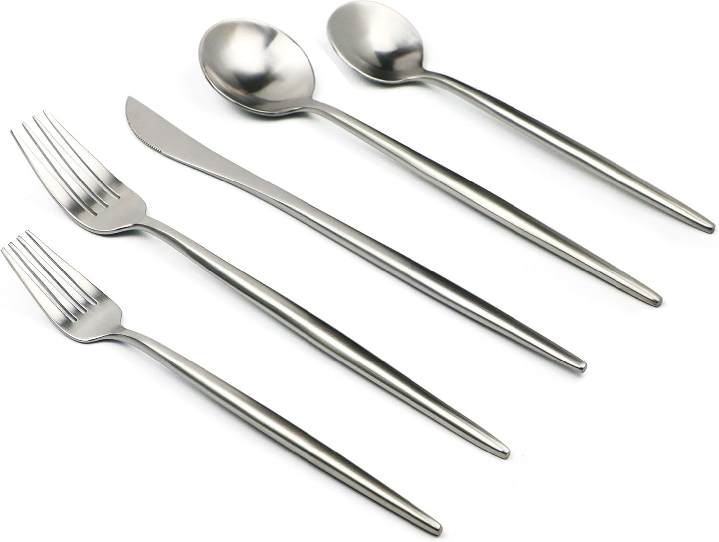5-Pieces Luxury Silver 18/10 Stainless Steel Flatware Set, Matte Finish, Service for 1