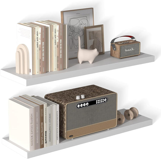 40 Inch Floating Shelf 2 Pack Large Floating Shelves for Wall No Drilling Accessories Included Deep Wall Shelves for Living Room Kitchen Farmhouse 40" W x 12" D x 1.2" White