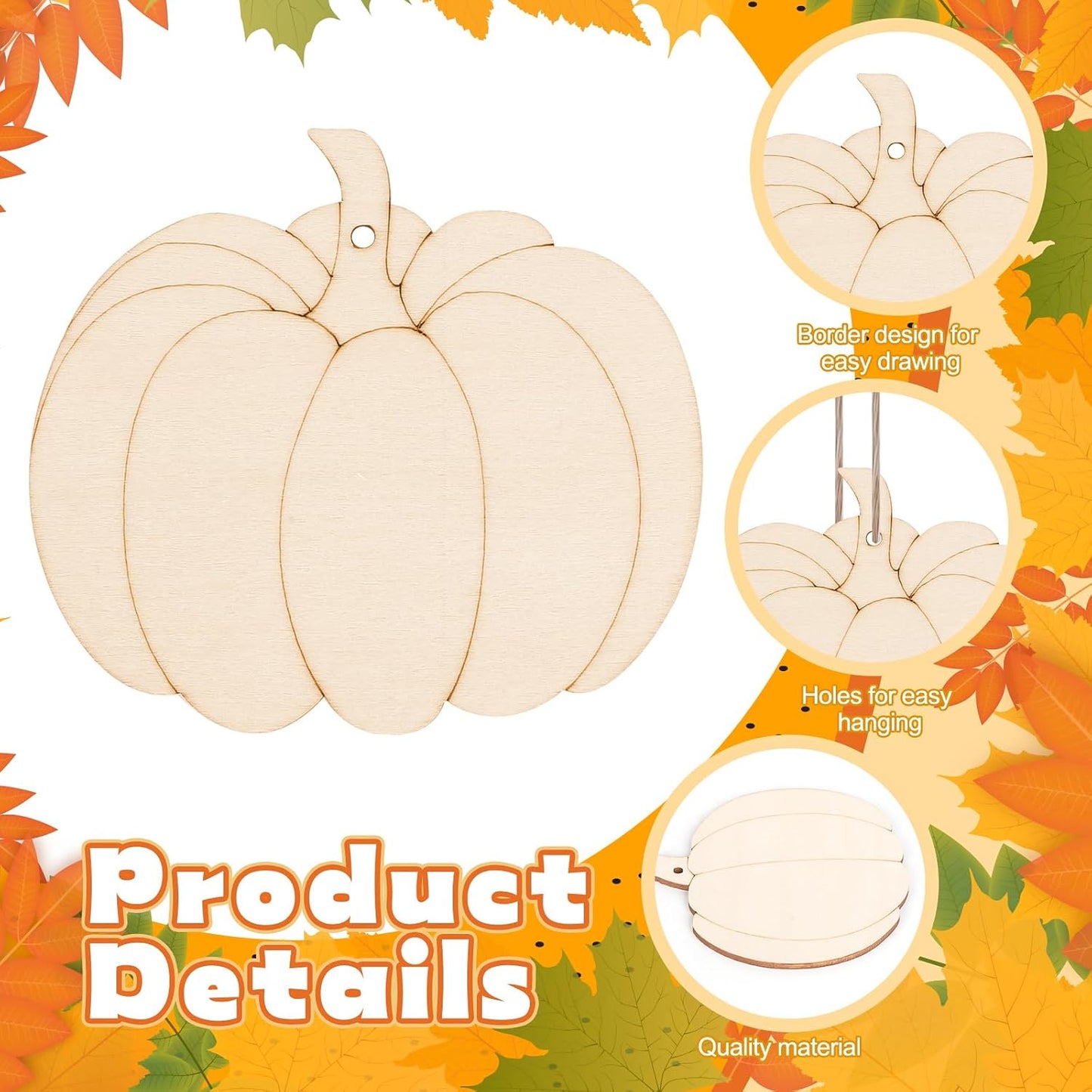 24 PCS Unfinished Wooden Fall Crafts, Pumpkin Shaped Hanging Ornaments DIY Wood Craft Cutouts for Fall Home Decor (Pumpkin)