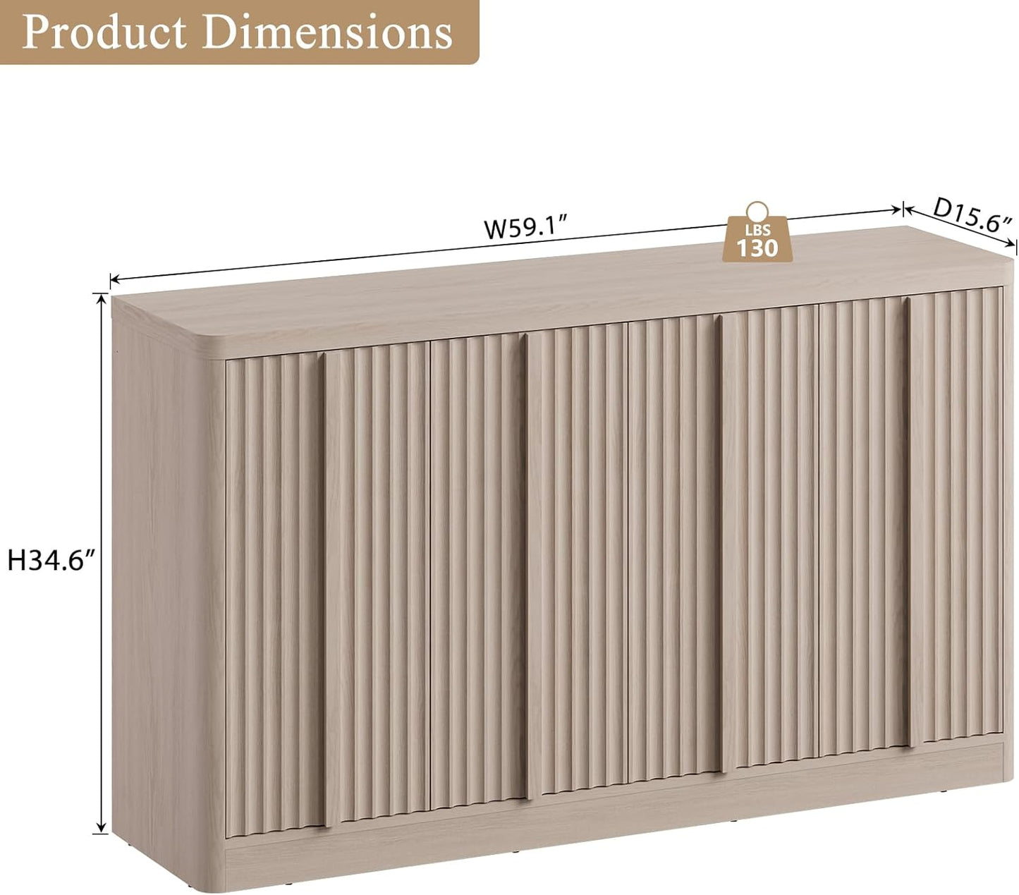 Fluted Buffet Cabinet with Storage, 120" Sideboard Buffet Storage Cabinet with 8 Doors & Solid Wood Handle, Coffee Bar Wood Credenza Cabinet for Kitchen, Dining Room, Living Room, Natural Oak(2PCS)