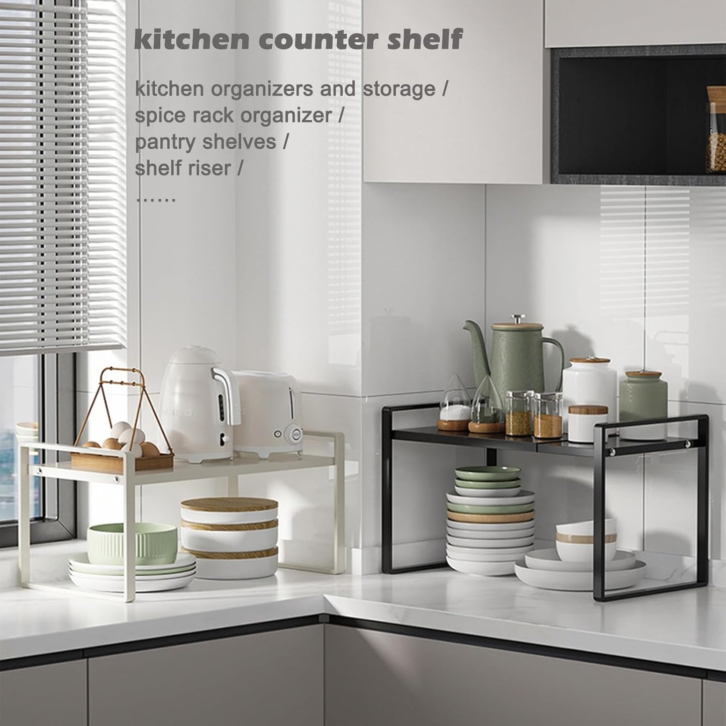 3 Pack Expandable Cabinet Shelf Organizer Kitchen Shelf Riser Stackable Pantry Shelves Kitchen Organizers and Storage Metal Spice Rack Countertop Organizer Cupboard Adjustable Shelfs Desk Rack Shelf