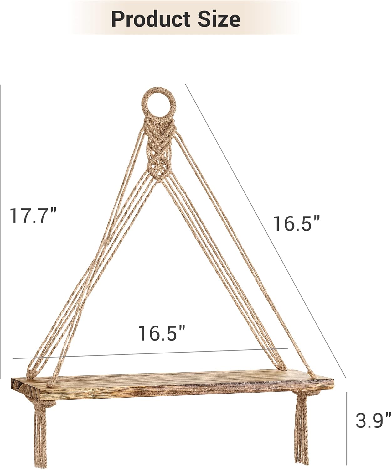 Mkono Macrame Hanging Shelves Boho Wall Decor Set of 2 Rustic Wood Floating Storage Shelf for Bedroom Bathroom Living Room Nursery Dorm Room, Display Shelving for Hanging Plants Photos