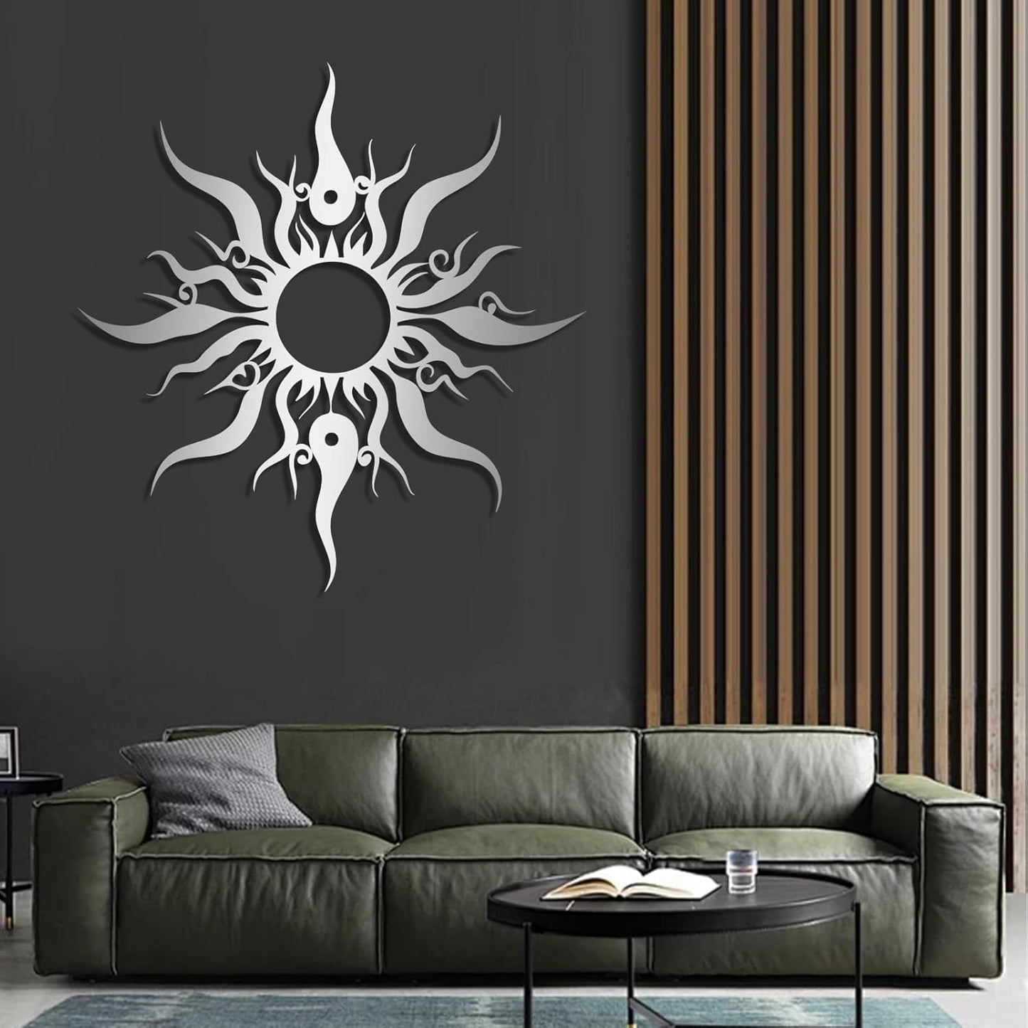 Hotuijxca Metal Wacky Sun Wall Art, Wacky Sun Metal Decor for Livingroom, Bedroom (Silver, 35"x34"/90x87cm, metal wall art)