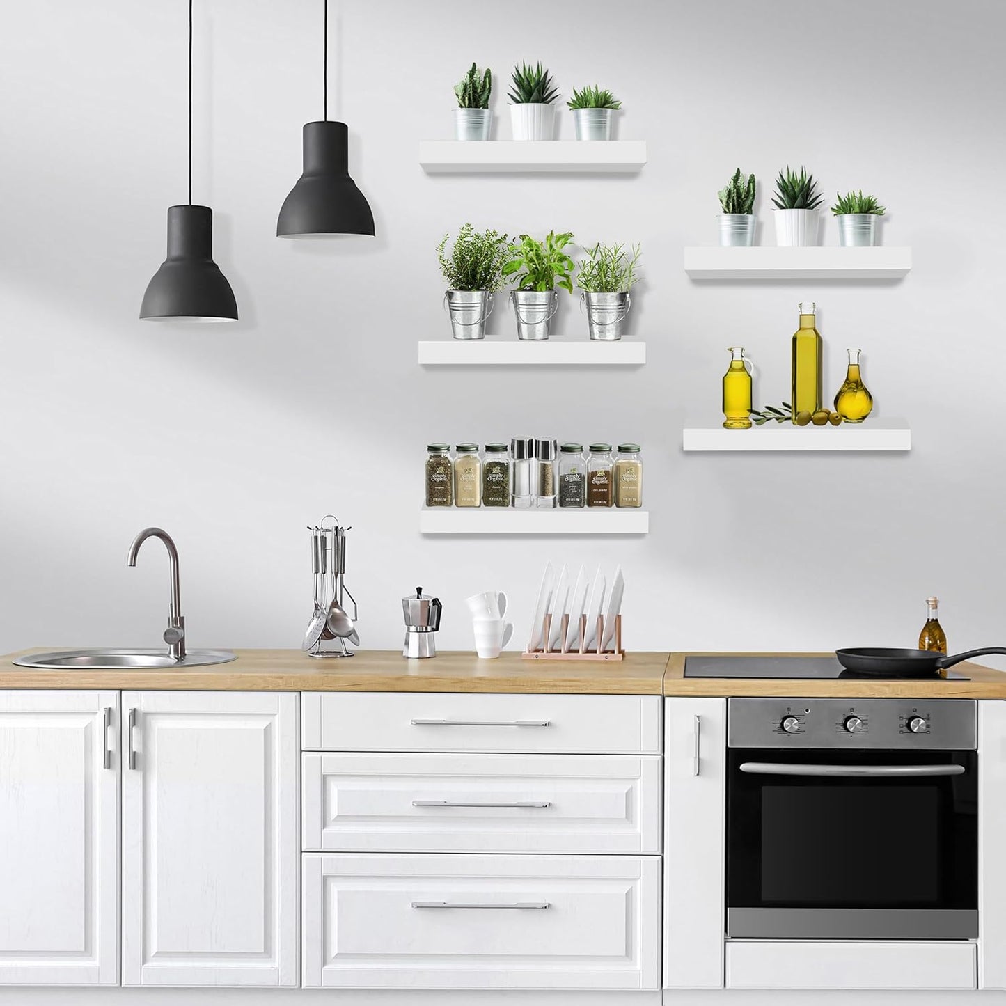 Sorbus Floating Shelves for Wall, Bathroom Shelves Wall Mounted for Kitchen, Bedroom, Living Room, Bathroom Storage, Over Toilet, Hanging Book Shelf for Ｗall Home Decor (White, 5 Pack)