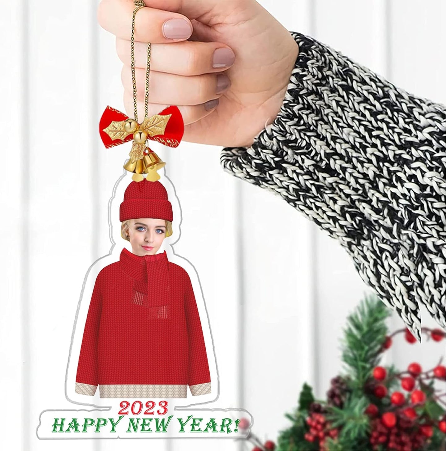 Personalized Christmas Ornament 2025 with Your Photo, Custom Face Ornament 2D Photo Acrylic for Xmas Tree Decoration Holiday Family Car Decor Gifts