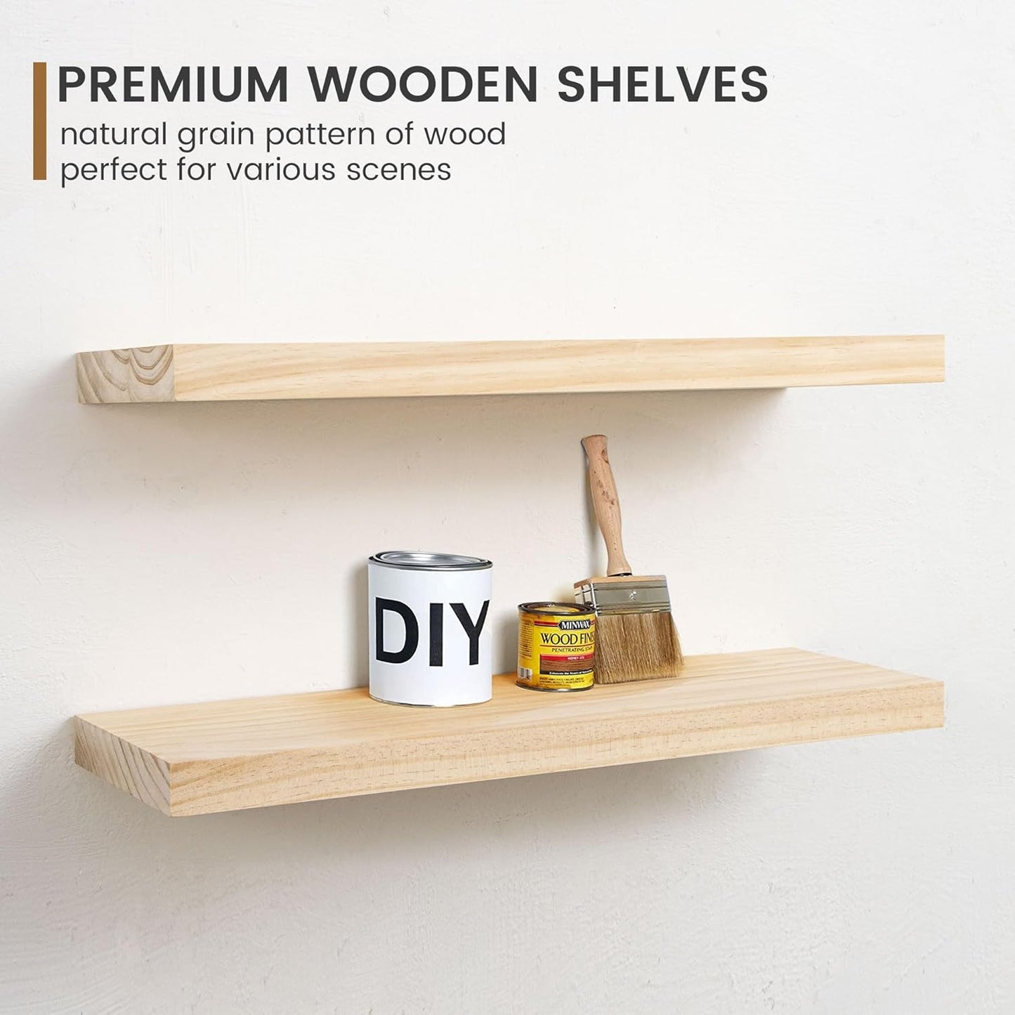 Fun Memories Farmhouse Floating Shelves - 8 Inch Deep Rustic Wood Wall Shelf - Premium Solid Pine Wood Storage Shelf for Kitchen Living Room Bedroom - 24" W x 8" D - Set of 2 - No Stain - Unfinished