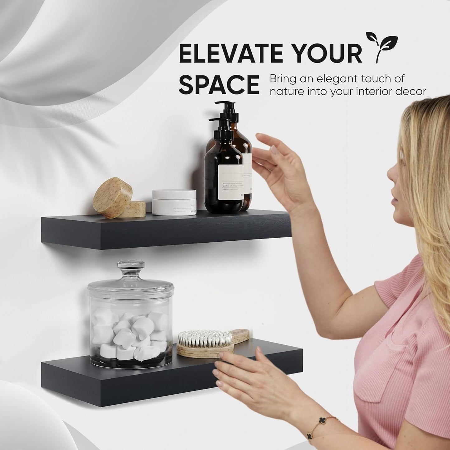 Homeforia Floating Shelf Black 12 inch, High End Solid Real Wood Small 12inch Floating Shelves for Wall Mounted, Black Wooden 12 in Floating Shelves, Heavy Duty Bracket, 12 X 6.5 X 1.75 inch, Set of 2