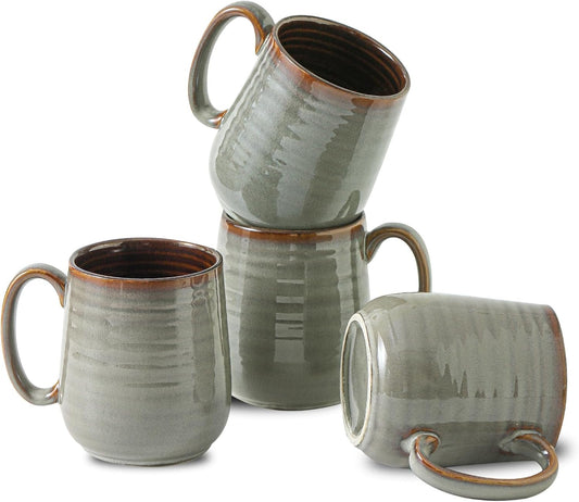 Hasense Coffee Mugs Set of 4, 12 oz Coffee Cups Ceramic, Stoneware Latte Mug with Large Handle for Coffee, Tea, Milk and Chocolate,Easy Hold & Clean, Dishwasher & Microwave Safe, Light Grey