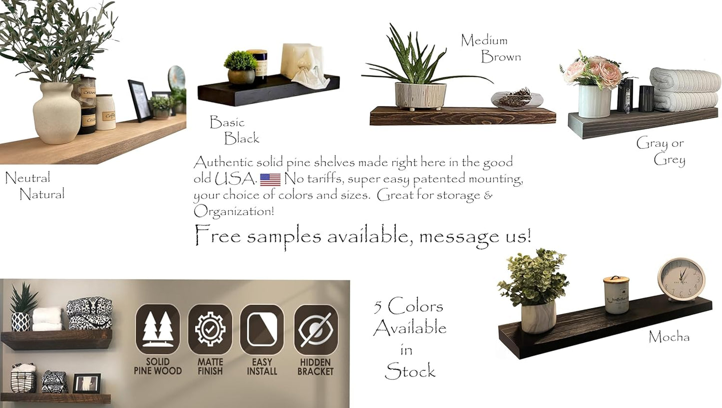 Joel's Antiques 36 Inch Wooden Floating Shelves for Wall - 36x8x2 in - Made of Natural Wood - Heavy Duty Rustic Wall Shelves for Bedroom - Perfect for Living Room, Kitchen - Grey