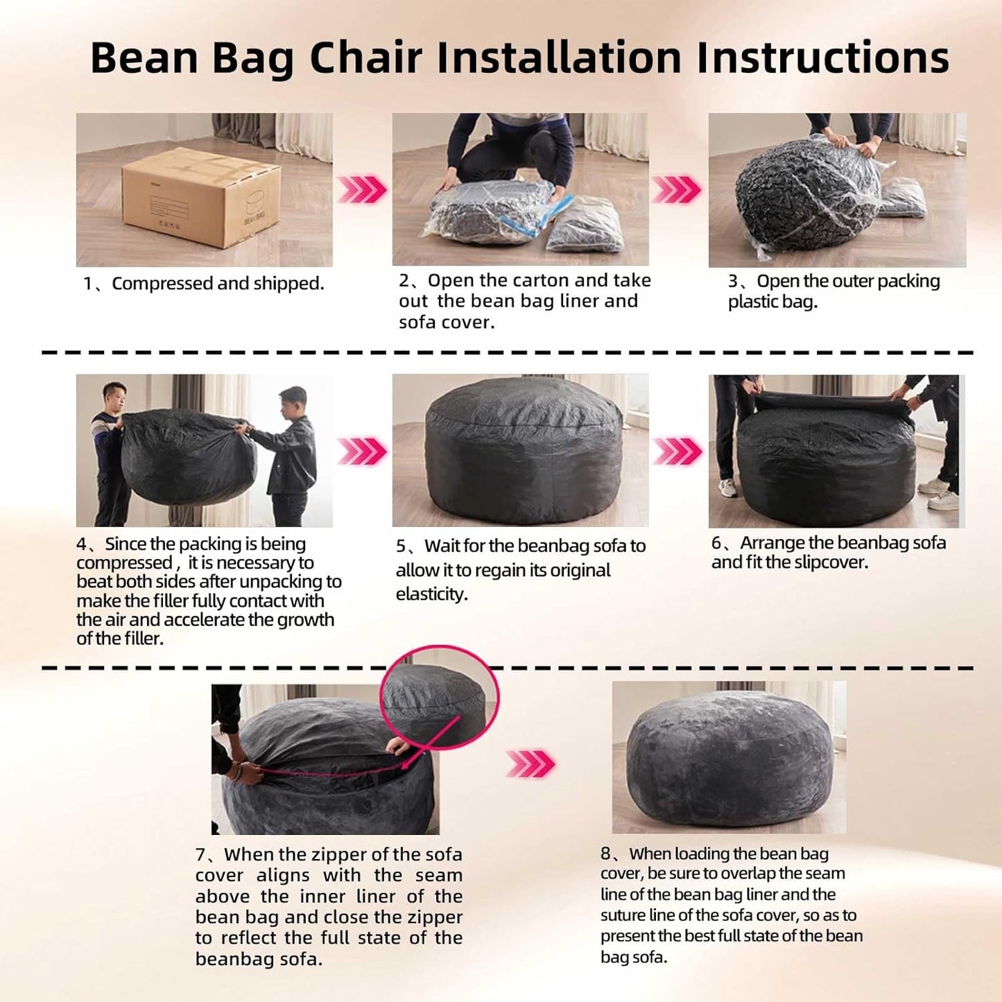 5FT，Big Bean Bag Chairs for Adults，Large beanbag with Filler Included，Memory Foam Material，Easy to Clean and Washable Corduroy Fabric，Suitable for Living Room and Bedroom (Apricot, 5 Foot)