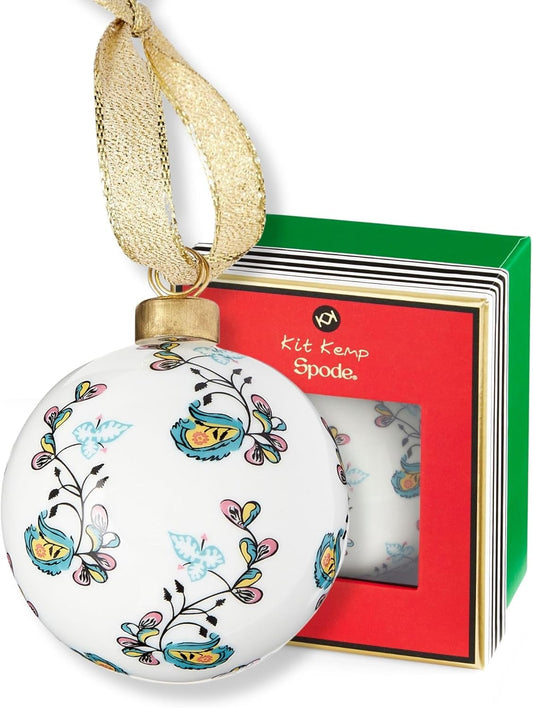 Spode Kit Kemp Psycho Sprig Yellow Bauble Christmas Bauble - Handcrafted Porcelain Festive Keepsake, Personalized Ornament, Collectible Luxury Holiday Decoration Gift