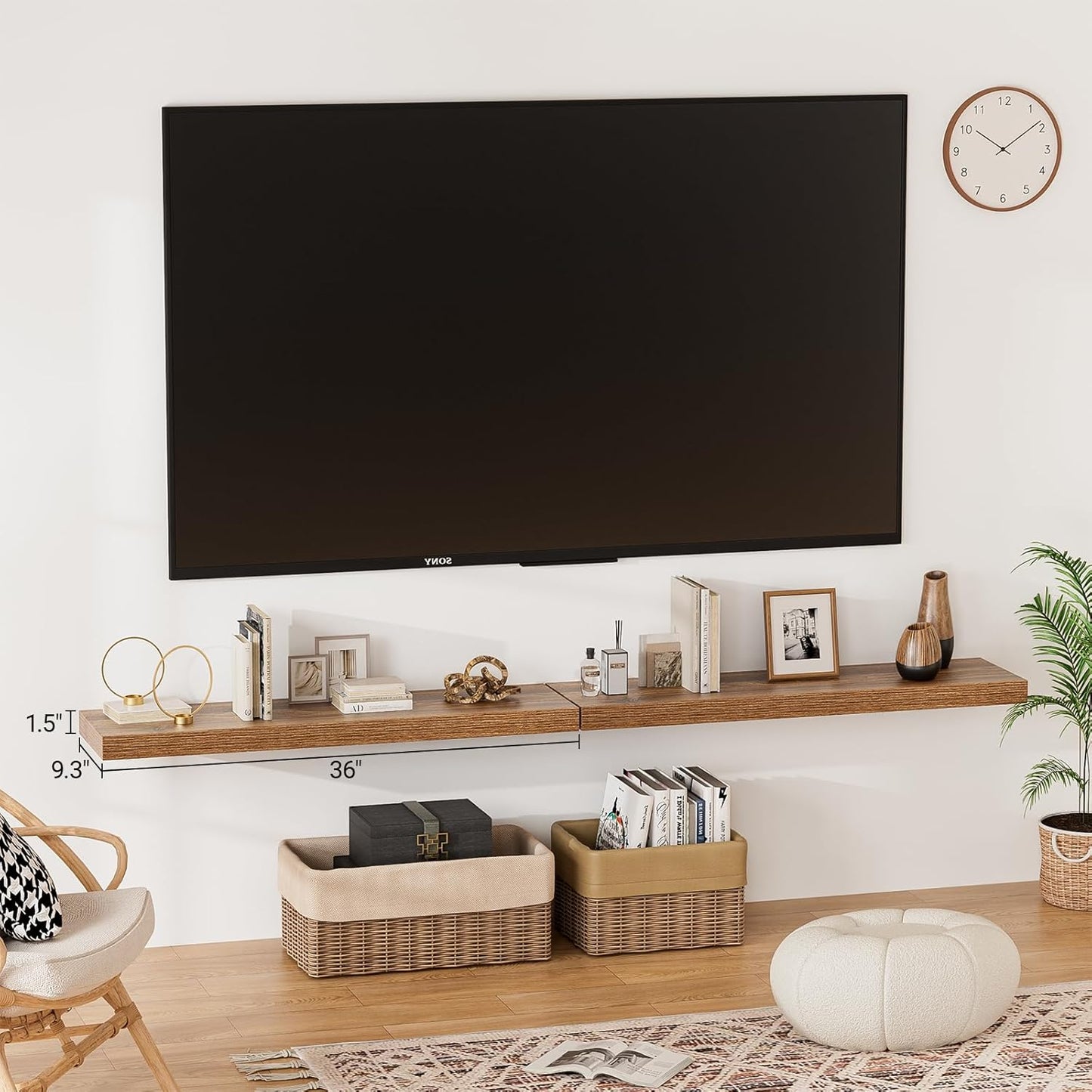 Heimlove Floating Shelves for Wall 36 Inches Long,9.3" Deep Walnut Floating Shelf Set of 2,Wall Mounted Shelves for Bathroom Bedroom Living Room Kitchen Office,Shelf for Books Storage,Home Decor