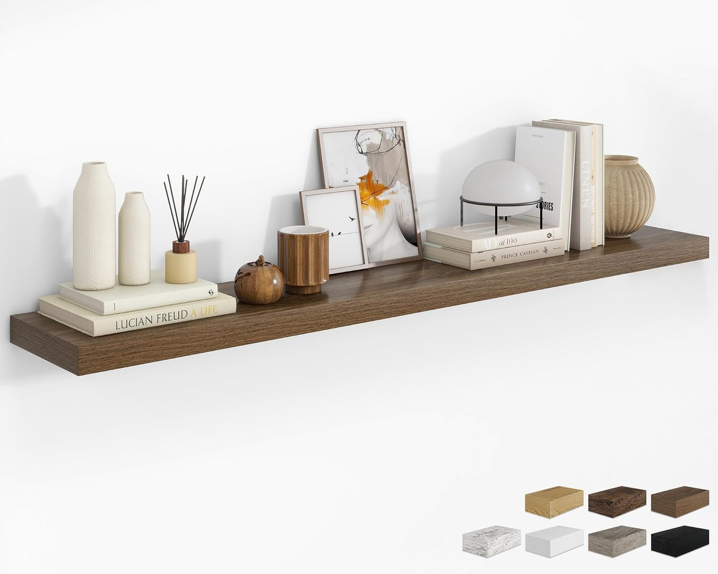 RICHFOCUS 72Inch Floating Shelves for Wall 1 Pack Shelves for Bedroom|Kitchen|Bathroom Wall Mounted Rustic Wood Floating Shelf with Invisible Brackets for Books|Storage|Decor, Walnut