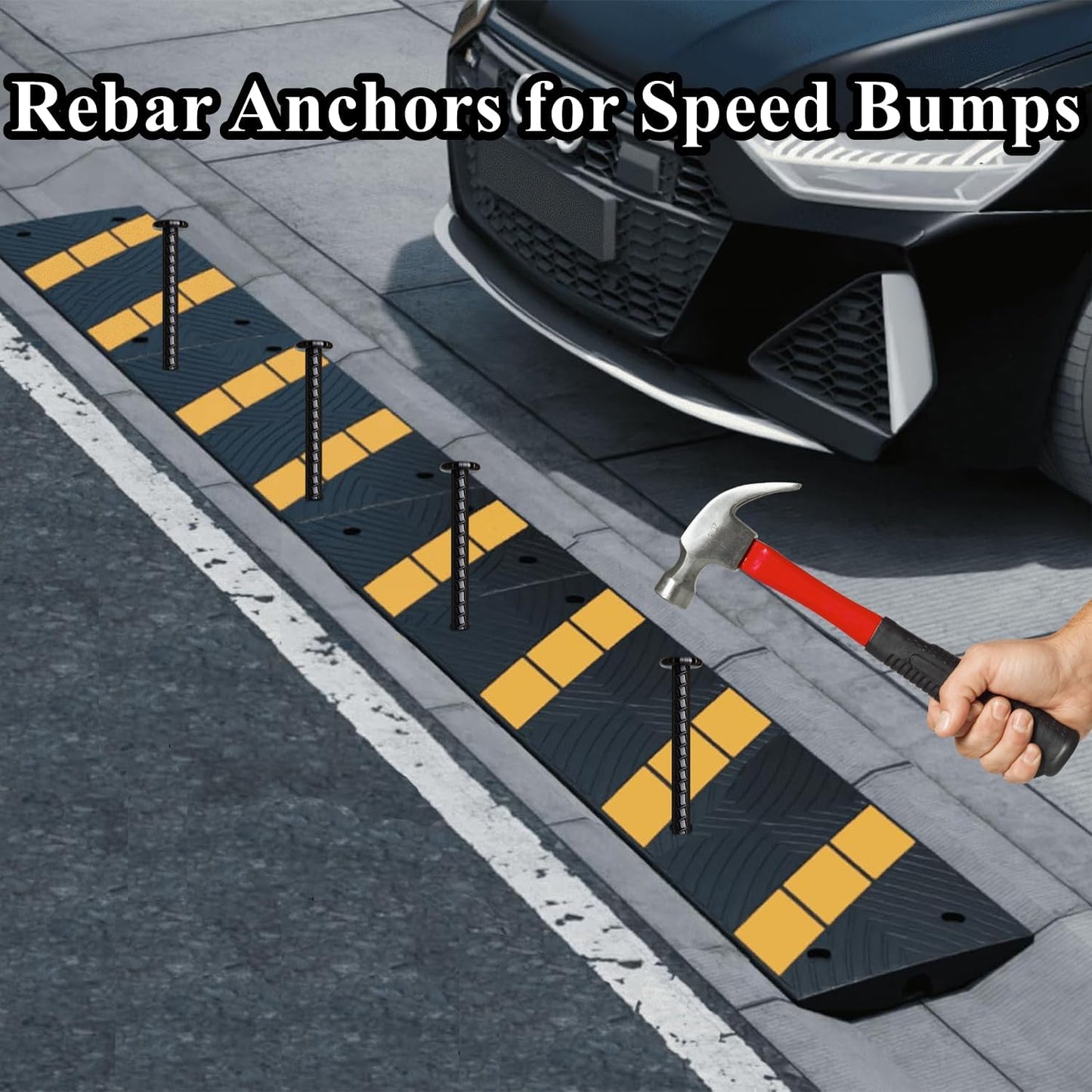 16 Inch Rebar Stakes 10 Pack Heavy Duty Ground Anchors 1/2 Inch Diameter Galvanized Steel Asphalt Anchoring Metal Spikes for Speed Bump, Parking Curb and Camping Tent