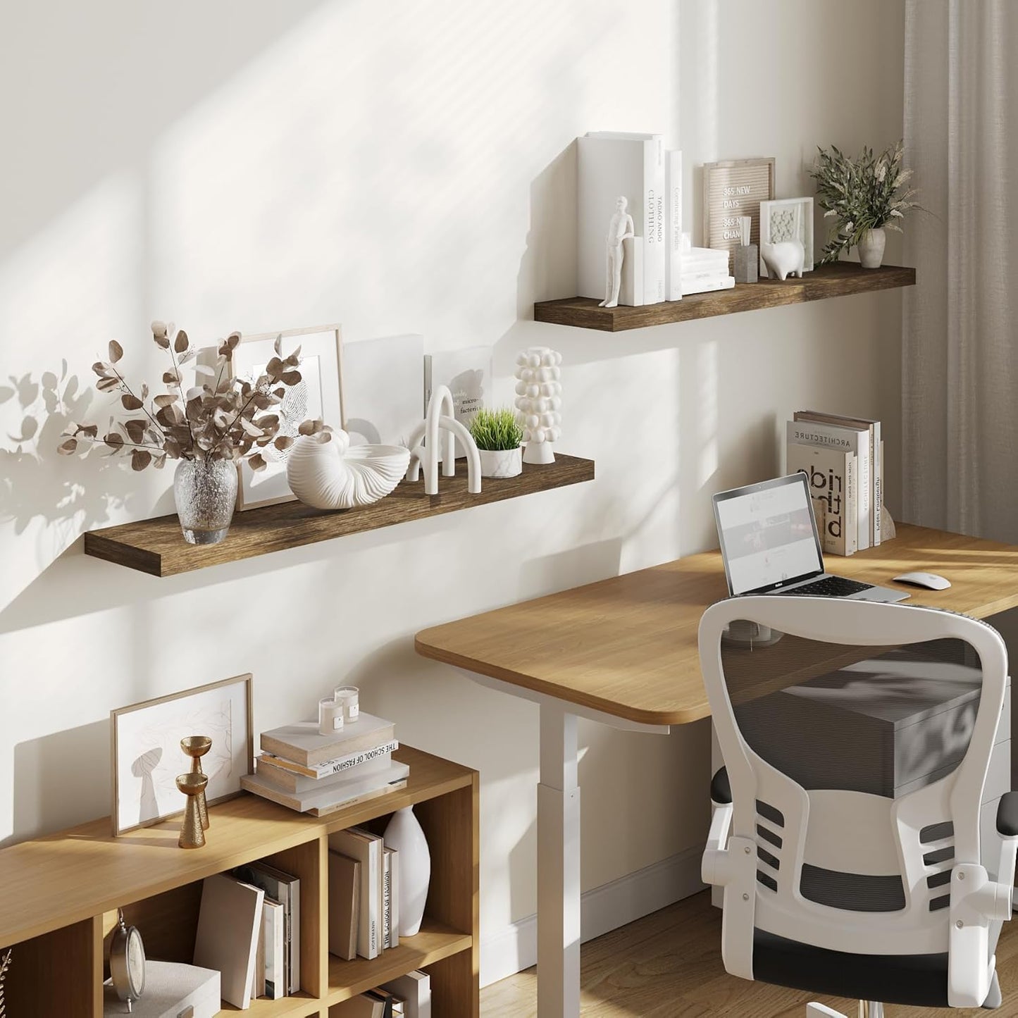 BAMEOS Floating Shelves,40 in W x 8in D Wall Mounted Wooden Shelves with Invisible Brackets Set of 2, Hanging Wall Shelves Decoration for Bedroom, Bathroom, Living Room and Kitchen