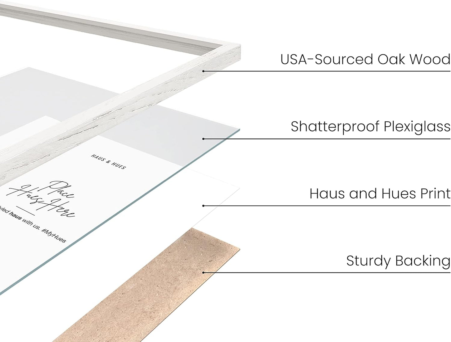 HAUS AND HUES Set of 6 - White Picture Frames Poster Frames for Wall, Wood Frame 16x20 White Frames Gallery Wall, Large Picture Frames (White Oak Frame), 16x20 in