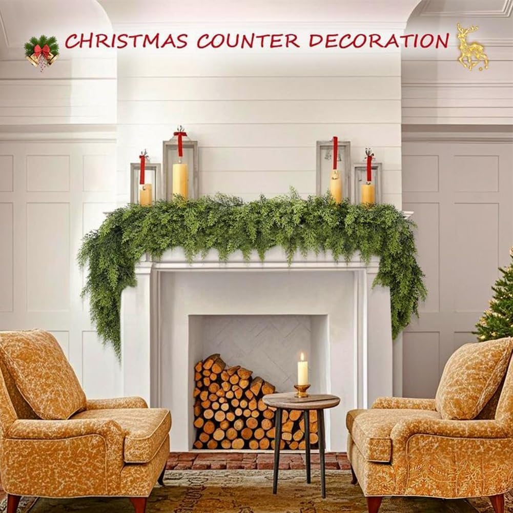 6 Ft Artificial Cedar Garlands – Real Touch Winter Greenery, Realistic Artificial Cedar Tree Christmas Pine Garland Decorations for Table Mantle Wall Indoor Fireplace Holiday Party (4ft, 1)