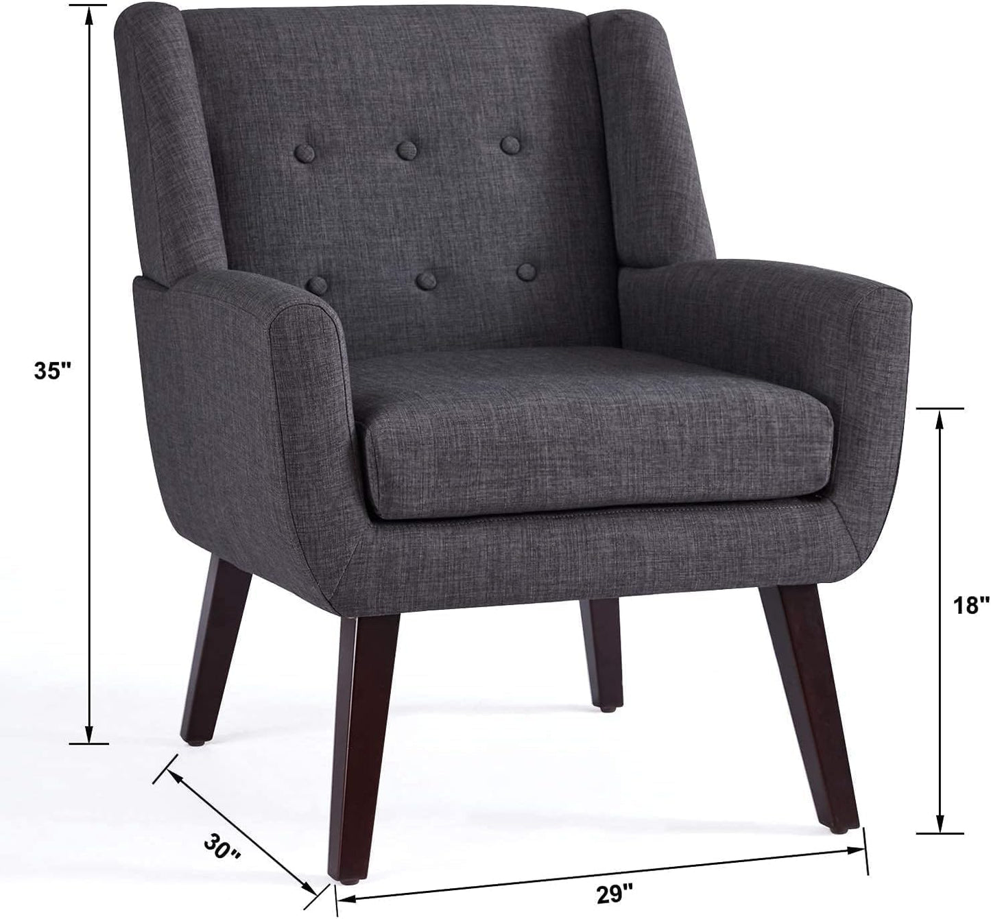 HUIMO Accent Chairs Set of 4, Upholstered Button Tufted Armchair, Linen Fabric Sofa Chairs for Bedroom, Living Room, Mid Century Modern Comfy Reading Chair (4, Grey)