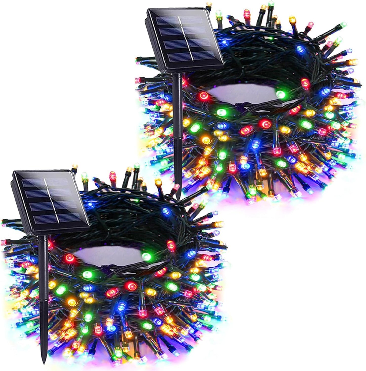 2pk Multi-Colored Solar Christmas Lights Outdoor Waterproof, 200 LED 66 FT Solar Powered LED String Lights Green Wire with 8 Modes, Solar Fairy Lights for Xmas Tree Party Wedding Garden Decorations
